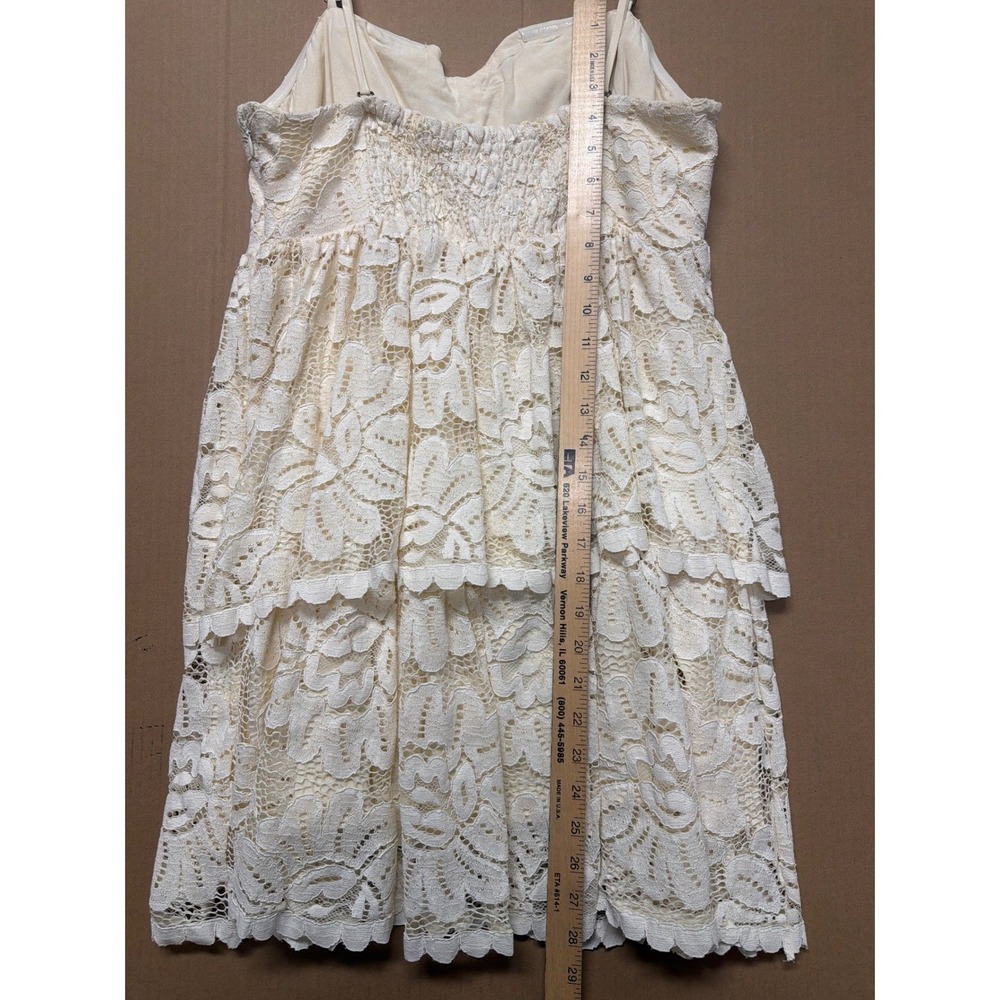 Maeve Anthropologie Ivory Floral Lace Tiered Mini Dress XL‎ Sweetheart Smocked - Picture 7 of 16